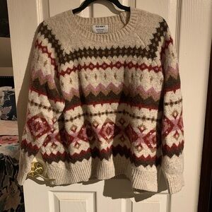 Old Navy Women's Fair Isle Sweater - Cream, Red, Brown
